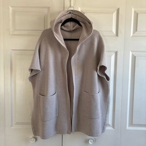 Tart Taupe Ribbed Hooded Open Cardigan